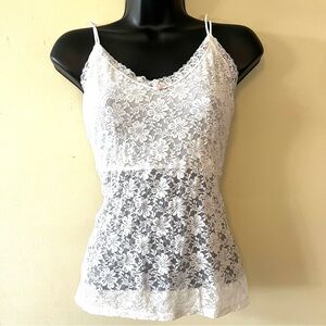 Vintage Y2K lace tank top cami XL white sheer built in bra coquette feminine